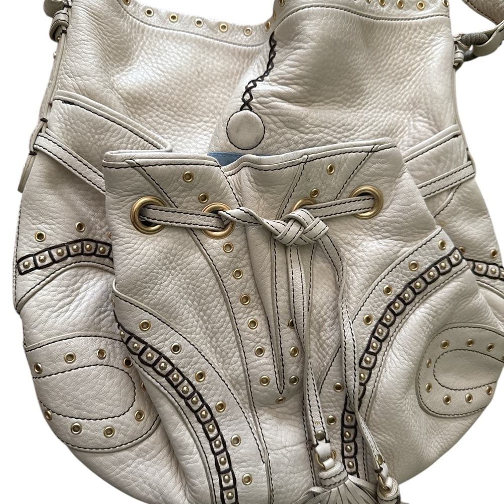 Cole Haan Village Grommet Off White Leather Studded Hobo Shoulder Bag - Picture 4 of 8